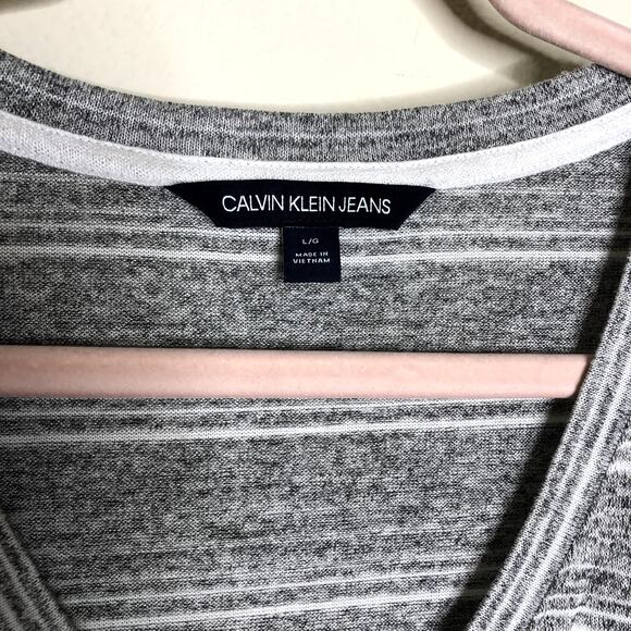 Calvin Klein Jeans Super Soft Gray Stripe Oversize Tee Large - Picture 4 of 8